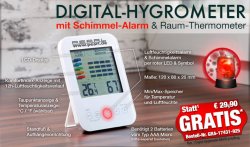 Pearl: Digital-Hygrometer/ Thermometer mit Schimmel-Alarm für 0 Euro + Versand statt 22,00 Euro bei Idealo