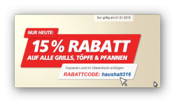 15% Rabatt auf alle Grills, Töpfe und Pfannen + 5€ Newsletter-Gutschein @Real