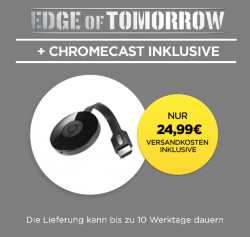 Google Chromecast 2 + Edge Of Tomorrow ( VOD ) für 24,99 € inkl. Versand [ Idealo 39,- € ] @ Wuaki.tv