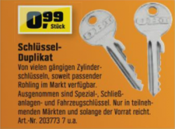 [Lokal] Schlüssel-Duplikat für 0,99€ statt 5,99€ @OBI