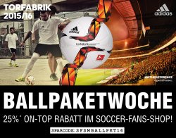 Ballpakete zum Tiefpreis (z.b. adidas Torfabrik 2015 OMB ab 49,37€) bei Soccer-Fans-Shop.de