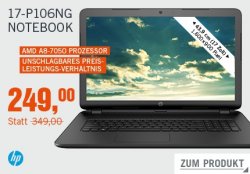 HP 17-p106ng 17″ HD+Notebook 4 GB RAM, 500 GB HDD für 249,00 € (287,75 € Idealo) @Cyberport