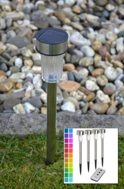 4er Set LED Solarstick Edelstahl mit Farbwechsel und Fernbedienung für 15,99€ inkl. Versand [idealo 23,49€] @Top12