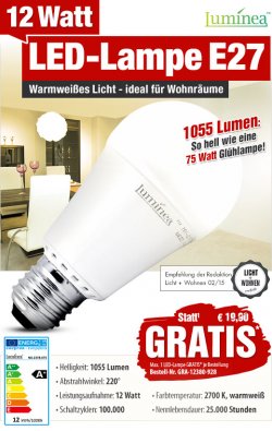 GRATIS (+Versandkosten) LED-Lampe E 27 warmweiß mit 1055 Lumen @pearl