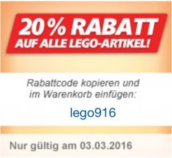 real.de: Nur heute !  20% auf alle LEGO Artikel !