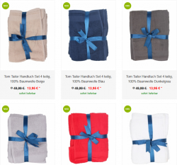 Zengoes: Tom Tailor Handtuch Sets 4 teilig in 6 Farben für nur 13,95 Euro + Versandkosten statt 29,95 Euro bei Idealo