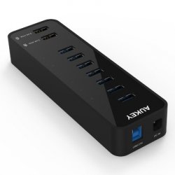 AUKEY USB 3.0 Hub 7 Ports + 48W Netzteiladapter Schwarz statt für 29,99 € für nur 19,99 € dank Gutschein-Code @ Amazon