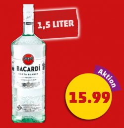 BACARDI Carta Blanca Superior White Rum (37,5%) 1,5-Liter-Flasche für 15,99 € (34,90 € Idealo) @Penny (Lokal)
