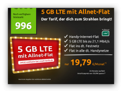 E-Plus / o2: Allnet-Flat ( Flat ins Festnetz & Mobilfunk + 5 GB Datenflat LTE ) für 19,79 € mtl. @ Crashtarif