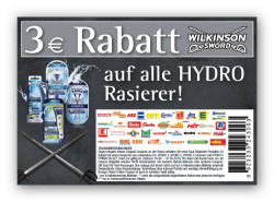 3€ Rabatt-Gutschein auf alle Hydro Rasierer anwendbar