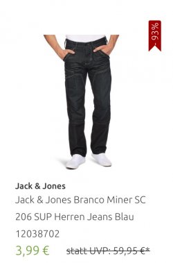 Outlet46: Ausverkauf! Heute Jack&Jones Jeans drastisch reduziert z.B für 3,99€ Inc Versand statt 59€
