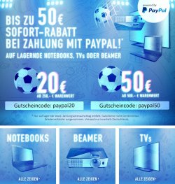 Biis zu 50€ Rabatt bei PayPal-Zahlung auf Notebooks, Beamer &TVs  @Computer-Universe