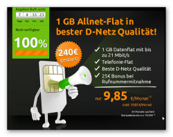 D1 ( Telekom ): klarmobil Allnet-Flat mit 1GB Datenflat für 9,85€ mtl. @Crashtarif