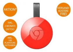 Google Chromecast 2 inkl. 10€ PlayStore-Guthaben + 2 Monate Zattoo für 34€ VSK-frei [idealo 39€] @Saturn.de