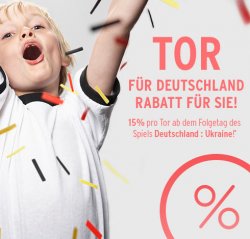 Tchibo: Für jedes Tor der deutschen Mannschaft 15% Rabatt auf ausgewähltes Sortiment (maximal 50%)