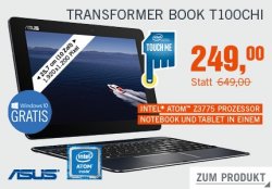Asus TransformerBook T100CHI-FG003P + 10 € Tankgutschein für 249 € (325,73 € Idealo) @Cyberport