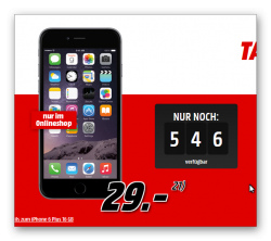 E-Plus: Allnetflat mit 1,5GB LTE Internet + iPhone 6 Plus 16 GB (einmalig 29 €) für 24,99€ mtl. @ MediaMarkt