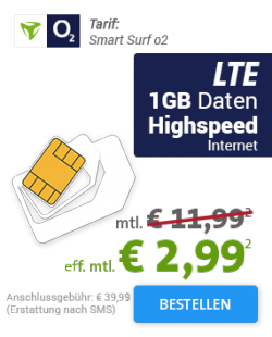 Sparhandy: 1 GB LTE Internet-Flat, 50 Freiminuten und 50 Frei-SMS für nur 2,99 Euro im Monat