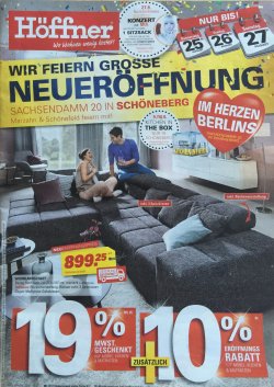 [Lokal] Höffner: 29% Rabatt auf Möbel, Küchen, Matratzen 3x in Berlin 25.-27.8.16