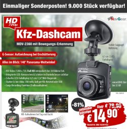 @pearl: HD Dashcam NavGear nur 14,99€ (zzg.Versand) statt 39,90€
