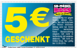 SB Möbel Boss: 5€ Gutschein ohne MBW (offline) – Freebie möglich