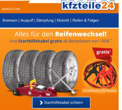 krzteile24: Gratis Starthilfekabel beim Kauf von Reifen, Räder … MBW 100€