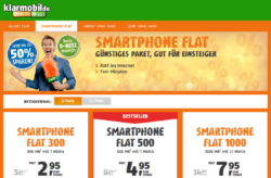 Klarmobil: 50% Rabattaktion z.B. Smartphone Flat 300 für nur 2,95 Euro statt 5,95 Euro