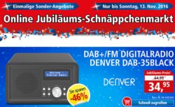 @Pollin: bis 13.11.16 Online Jubiläums Angebote z.B. Digitalradio DAB-35BLACK nur 34,95€ statt 52,-€ oder Bohrmaschine 37€ statt 53€