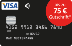 Schwarze VISA Kreditkarte ohne Jahresgebühr + bis zu 75€ Gutschrift für Neukunden @Deutschland-Kreditkarte