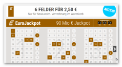 6 Felder Eurojackpot für 2,50€ (Jackpot 90 Mio.) @Tipp24