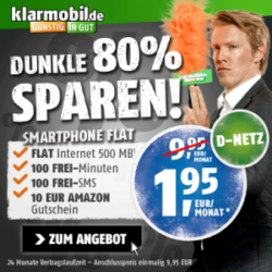 Klarmobil Vodafone Vertrag (100 Freiminuten + 100 Frei-SMS + 500 MB) für nur 1,95 Euro im Monat statt 9,95 Euro