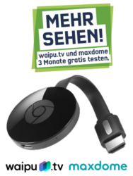 mobilcom-debitel: Google Chromecast 2 + 3 Monate Maxdome + 3 Monate waipu.tv für 34,99 Euro [ Preisvergleich 74,76 Euro ]