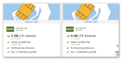 Base Eco Plus Allnetflat mit 2GB LTE für 10,99€ oder 4GB LTE für 13,99€ mtl.-nur 12 Monate Laufzeit @Sparhandy