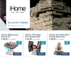 iHome Bluetooth-Lautsprecher im Star Wars Look im Flash-Sale @iBOOD z.B. Star Wars BB-8 Droide für 29,95 € + VSK (42,90 € Idealo)