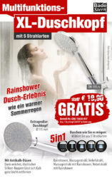 Pearl: Multifunktions-XL-Duschkopf mit Rainshower-Funktion gratis statt 19,90 Euro ( nur Versandkosten )