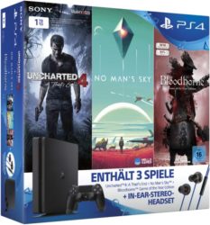 Sony PlayStation 4 Konsole 1TB Slim inkl. No Mans Sky + Bloodborne + Uncharted 4 + In-Ear-Headset für 299,99€ [idealo 369€] @Gamestop