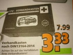 KFZ-Verbandskasten nach Din 13164-2014 für 3,33€ [idealo 8,95€] @Globus-Baumarkt