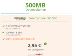 Modeo: Klarmobil Smartphone Flat 500 (500MB Internet, 100 Frei-SMS, 100 Frei-Minuten) für nur 2,95 Euro im Monat statt 9,95 Euro