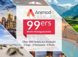 Animod Multigutschein für über 100 Hotels  – 3 Tage inkl Frühstück für 2 Personen für nur 99,99€ @Animod