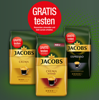 Jacobs Expertenröstung Crema, Crema Intenso oder Espresso kostenlos testen, nur Versand @Jacobs