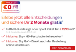 Jedes Sky-Paket 2 Monate gratis + keine Aktivierungsgebühr statt 59 Euro