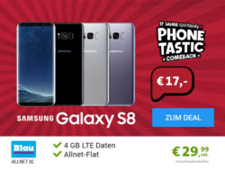 Phonetastic Deals (Nur 3 Tage! Nur max. 1717 x verfügbar!) @Sparhandy z.B. Samsung Galaxy S8 für nur 17 € Zuzahlung mit Tarif Blau Allnet XL (29,99...
