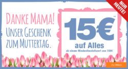 Plus.de: Nur heute zum Muttertag 15 Euro Rabatt auf (fast) alles mit Gutschein ab 100 Euro MBW