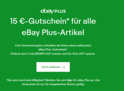 15 €-Gutschein für alle eBay Plus-Artikel mit einem Mindestbestellwert von 50€ bei PayPal-Zahlung