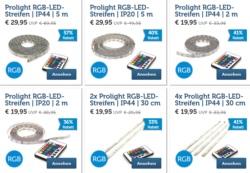 Prolight LED-Streifen im Flash-Sale @iBOOD z.B. Prolight RGB-LED-Streifen IP20 5 m für 35,90 € (54,48 € Idealo)