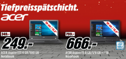 Acer-Produkte in der Tiefpreisspätschicht @Media-Markt z.B. ACER Aspire ES 15 (ES1-523-2766) Notebook für 249 € (333,99 € Idealo)