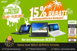 Sommerloch Aktion bei Notebooksbilliger: 15% Rabatt auf Acer Notebooks, z.B. Acer Aspire ES 15 für 339,15€ [idealo 419€]