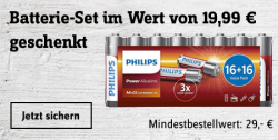 Batterie-Set (32 Philips AA Mignon) im Wert von 19,99 € GRATIS mit Gutscheincode ab 29 MBW @Conrad