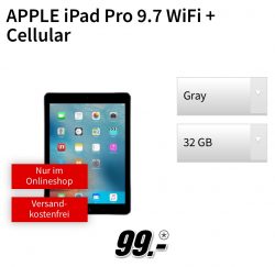 @mediamarkt: APPLE iPad Pro 9.7 WiFi Cellular Vertrag 5GB Internet 19,90€/Monat + einmalig 99€