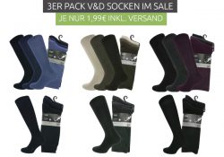 Outlet46: 3er Packs V&D Socken in mehreren Farben für nur je 1,99 Euro statt 19,99 Euro bei Idealo